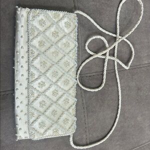Elegant White Beaded Clutch